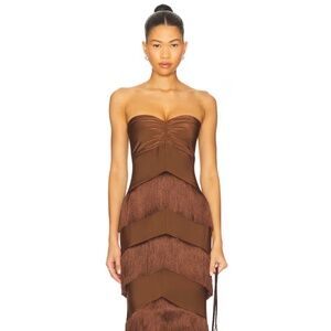 House of Harlow Hera Fringe Maxi Dress in Chocolate Brown